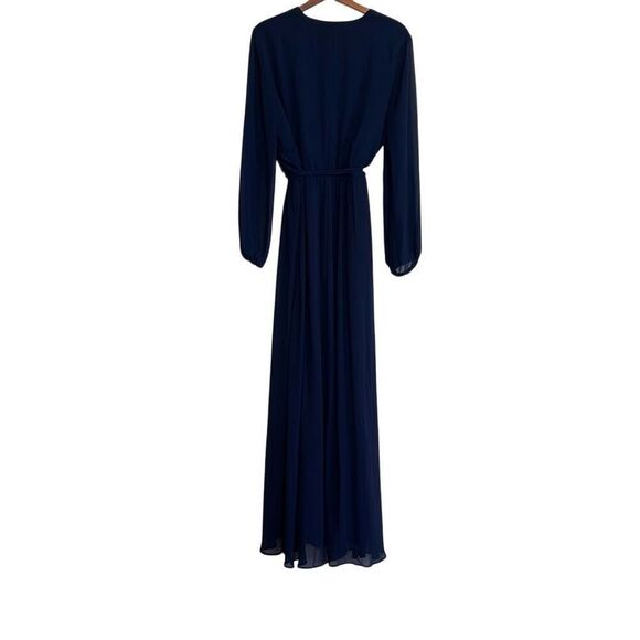 DB Studio Surplice Long Sleeve Faux Wrap Tie Belt Chiffon Maxi Dress Navy Sz 14 - Picture 7 of 7